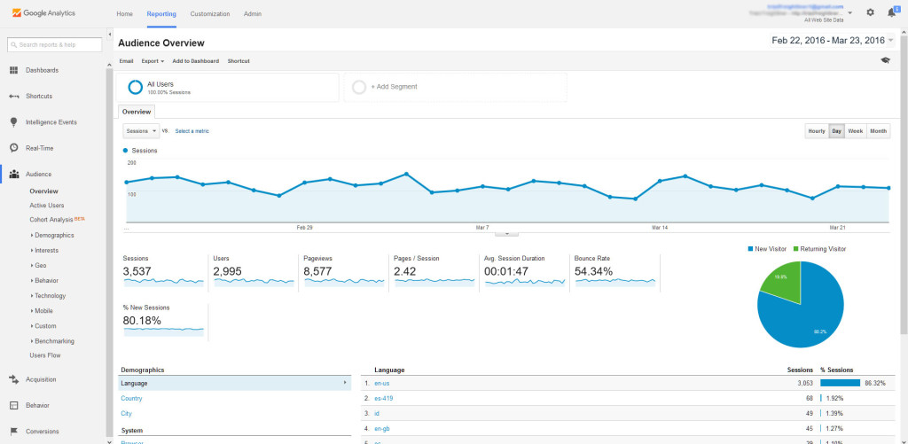 Google Analytics Dashboard - Reports